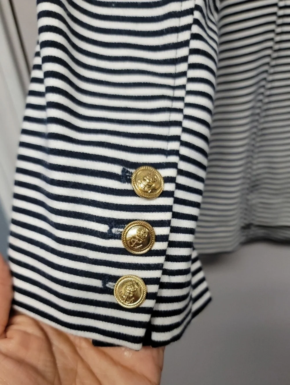 CAbi XL Jacket Nautical Blazer Navy & White Striped Double Breasted